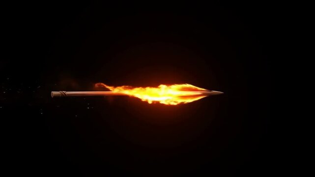 Flaming arrow flying through air with fiery trail and glowing sparks in motion