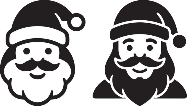 Set of two santa claus face silhouettes in black vector style on white background with christmas silhouette character