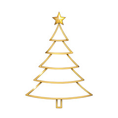 Fototapeta premium Golden Christmas tree with star on white isolated on a transparent background