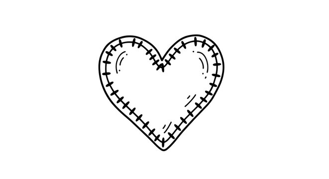 Stitched heart outline pattern isolated on a transparent background, stitching pattern decorative stitch
