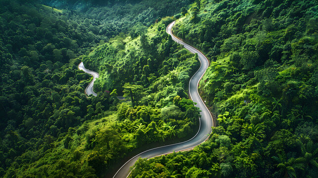 Aerial Drone View of Winding Mountain Road Leading to Nilachal