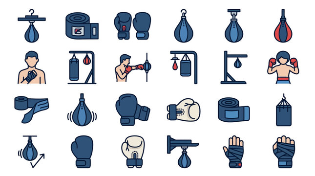 Boxing Gloves and Equipment Icons.