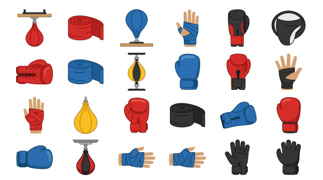 Boxing gloves and equipment icons.