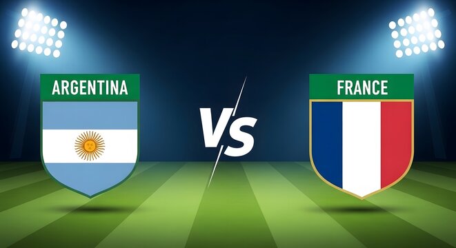 Argentina versus france soccer teams competing on green field with stadium lights 