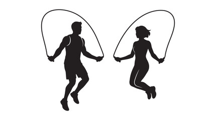 two people jumping rope silhouette fitness exercise © MDSHANTO
