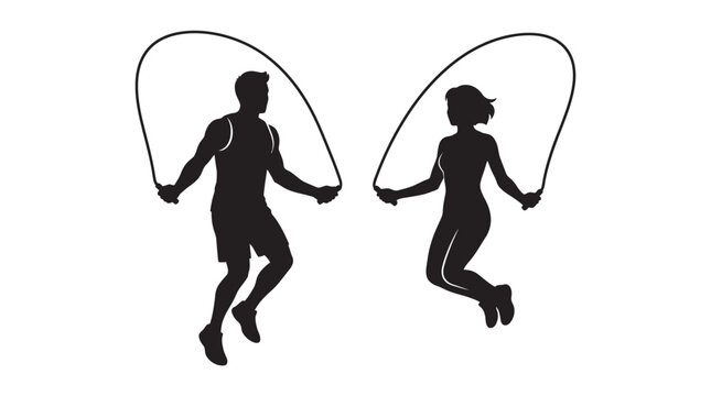 two people jumping rope silhouette fitness exercise