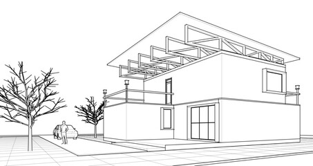 Fototapeta premium modern house 3d illustration