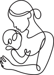 Obraz premium Abstract mother with a child in continuous one line drawing art style. Mother`s Day card. one line Icon drawing