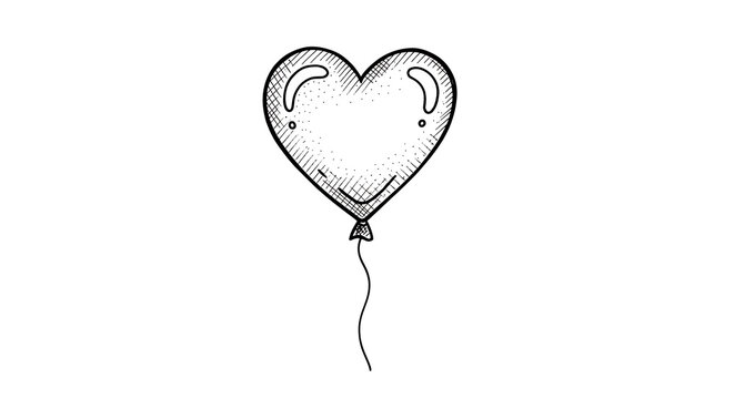 Minimalist heart balloon with string isolated on a transparent background, simple heart line, string balloon
