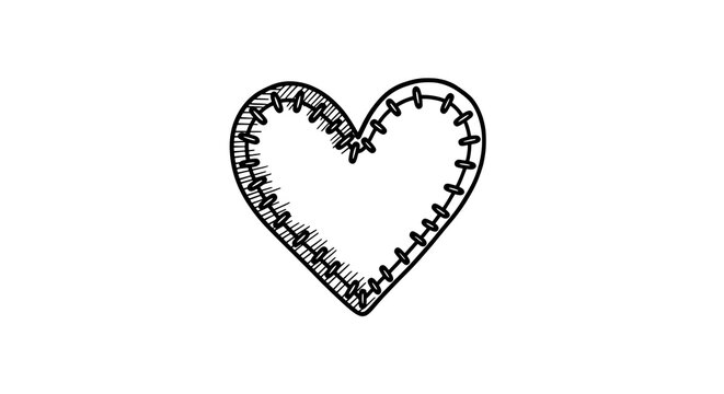 Minimalist stitched heart outline isolated on a transparent background, stitching pattern minimalist, decorative heart
