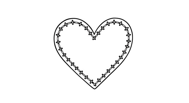 Minimalist stitched heart outline isolated on a transparent background, stitching pattern minimalist, decorative heart