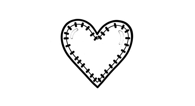 Minimalist stitched heart outline isolated on a transparent background, stitching pattern minimalist, dotted border