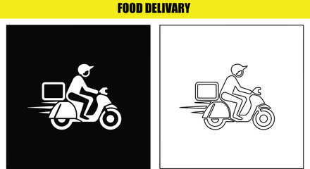 Food delivery service icon set featuring scooter courier graphic for restaurant app interface design. © Shohel
