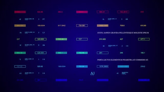 Advanced Monitoring System HUD Futuristic Data text Interface Sci Fi 2D texture. Blue background