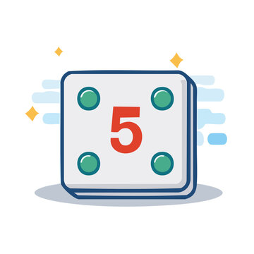 Flat design icon of a die showing the number 5