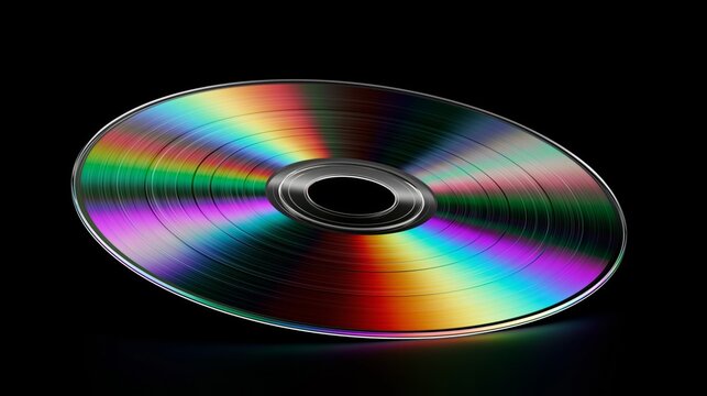 floating optical disc with rainbow reflections on black background