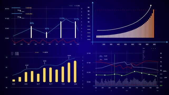 Modern Financial Analytics HUD table graph Data Interface. Blue background