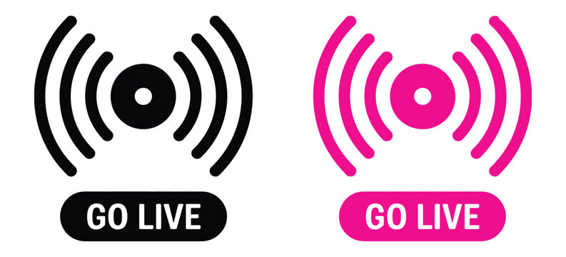Go live streaming icons set, isolated vector icon collection for broadcast signal, recording button, online transmission and real time media communication, modern flat design interface assets 