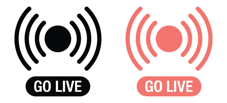Go live streaming icons set, broadcast signal and recording button isolated vector icons, online transmission symbols, real time media communication interface elements, modern digital streaming 