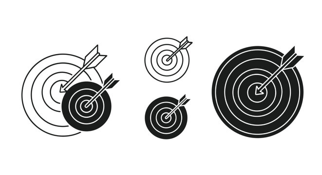 Selection of target icons with arrows hitting the bullseye in various styles including outline, silhouette, and overlapping circles.