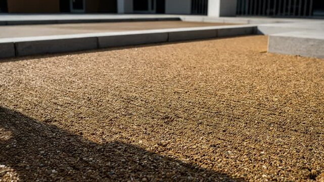 Detailed medium perspective of tancolored asphalt mixture preparation for a stylish plaza floor highlighting elegant decorative outdoor flooring solutions