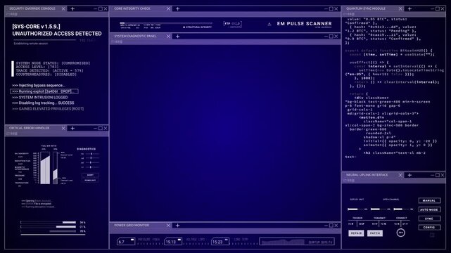 Futuristic Digital Metrics Dashboard HUD blue Technology infographic appearing Sci Fi 2D texture. User Interface data display