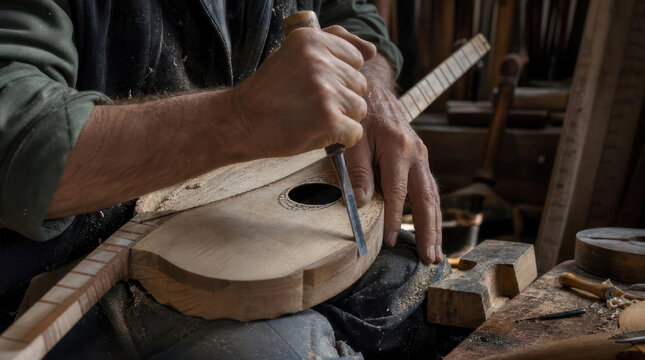 Crafting a Stringed Instrument Handcrafted Oud in Progress.