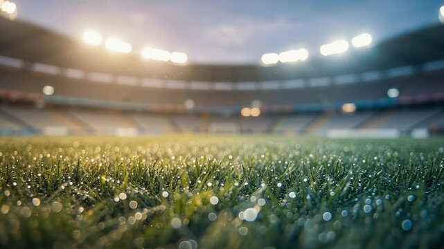 Nighttime game preparations. Coach surveys field as lights softly glow