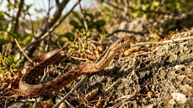antiguan racer snake close up in antigua barbuda forest morning sunlight video