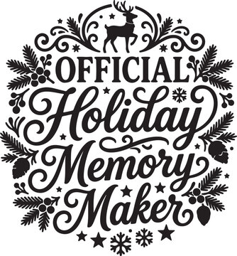 Holiday memory maker typography with deer silhouette and festive flourishes