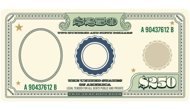 $250 Dollar note celebrating the country of the USA and the  250th anniversary with space to put your own image