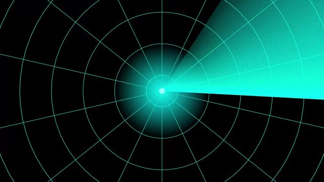 radar scanning animation with rotating signal interface for surveillance, tracking, and navigation monitoring. Digital futuristic radar system UI.