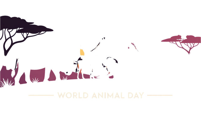 World animal day map illustration with animal icons and african savanna background Vector