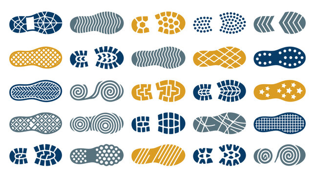 Collection of various shoe sole designs.