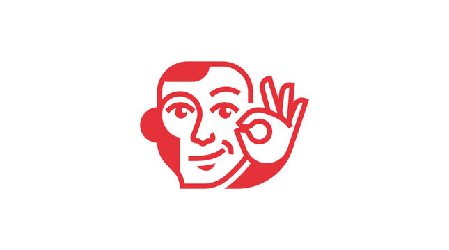 Red logo of a mans face.
