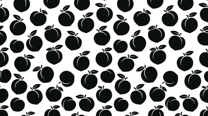 Fototapeta premium Black apples with green leaves pattern.