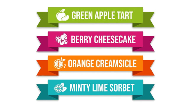 A Collection of Four Delicious Dessert and Drink Flavors Presented on Ribbons