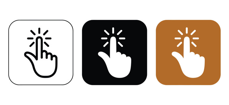 Hand click icons set flat design vector illustration bundle, simple line and glyph icon collection, editable clipart assets, logo template elements, modern interface symbols for web mobile 