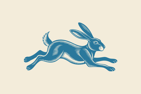 Vintage style woodcut illustration of a running hare outline sketch vector illustration