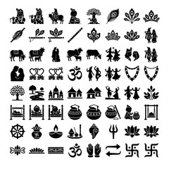 Obraz premium Hindu Cultural Symbol Icons Set