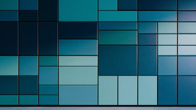 Large smart parcel locker wall featuring a wide flat arrangement of various colored panels in shades of blue and green, suitable for modern delivery solutions