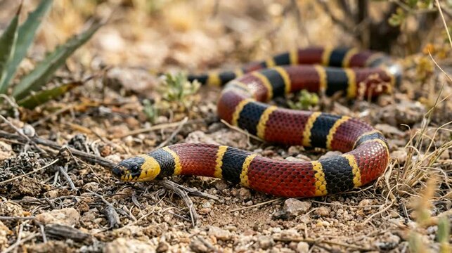 arizona coral snake close up in sonoran desert arizona 4k video