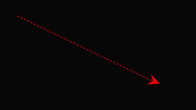 dashed arrow appearing on black background red line motion graphic