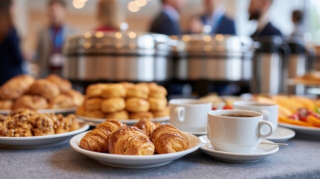 Business networking event with a buffet breakfast and coffee service