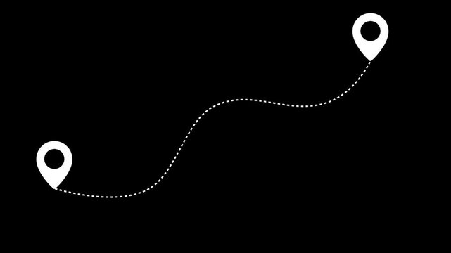 dotted path connecting location icons on black background connect navigation