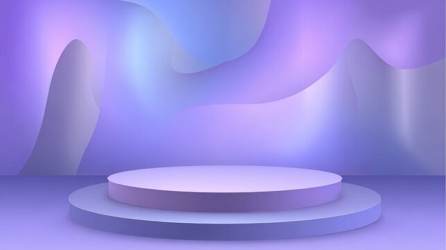 Abstract gradient podium background featuring violet, purple, and lilac tones, designed as a clean empty 3D studio backdrop for product presentation mockup templates and vector illustration use.