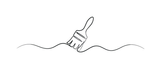 Obraz premium Continuous line paintbrush illustration with short handle, bristles and flowing creative baseline, paintbrush, brush, bristles,