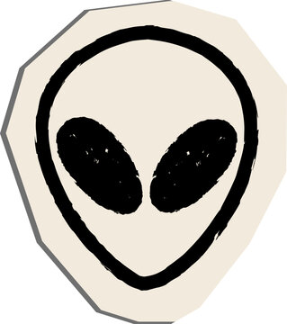 Grunge Alien Head Sticker Art - Minimalist Extraterrestrial Illustration