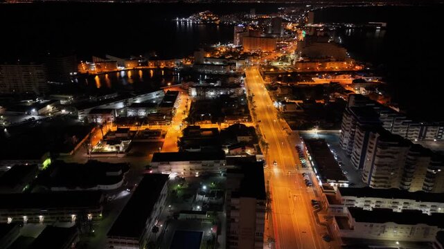 La Manga del Mar Menor, Murcia, Spain,  night flight over hotels