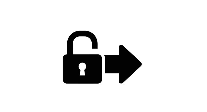 Security and access icon open lock with arrow indicating forward movement